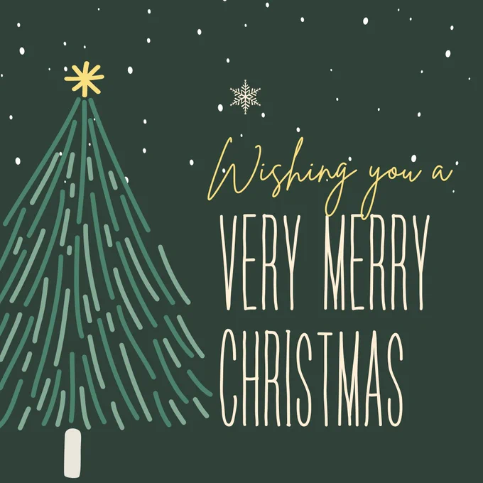 Illustration of a Christmas tree "Wishing you a very merry Christmas."
