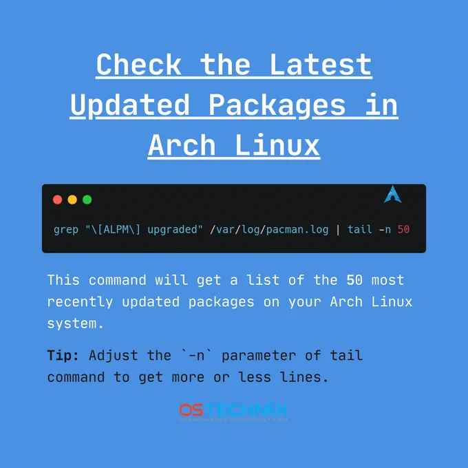 Check the Latest Updated Packages in Arch Linux and its variants.