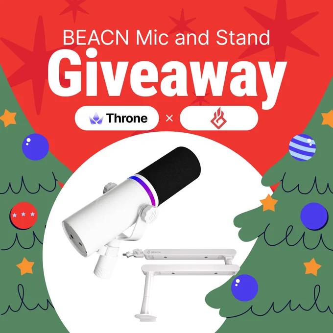 A graphic announcing a Throne X BEACN giveaway of a mic and mic stand! 