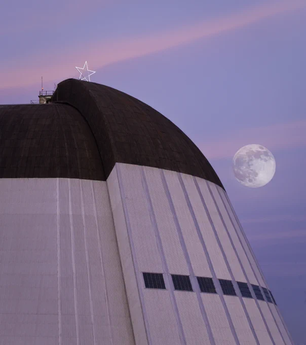 Moon over Hangar One at NASA's Ames Research Center. 