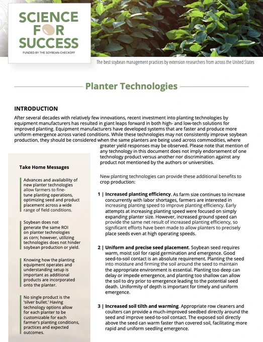A screenshot of a factsheet on planter technologies. The photo is meant to be decorative and the text is too small to be read.