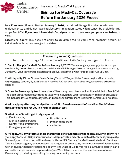 Health Coverage Update

There are important changes coming to health coverage in California. If you or someone you know may need coverage, now is a good time to get informed and take action.

💙 Access to care matters—for individuals, families, and our community.
📣 Please share this post to help spread awareness."

