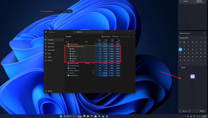 Windows 11 WebView2 process usage in Task Manager