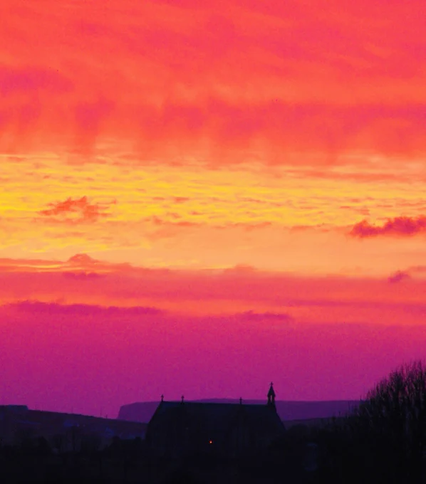 HOLY MOLY!!!!! . An “Absolutely Amazing” sunset formed over a silhouette of Barryroe Parish Church (with Dunworley beach in background too..) in West Cork , Ireland on the final Saturday & Weekend of 2025!!