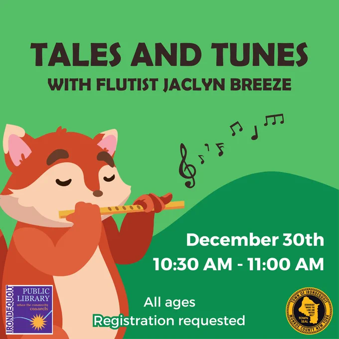Promo image for library program:

Tales and Tunes With Flutist Jaclyn Breeze

Tuesday, December 30
10:30 AM

All Ages
Registration Requested