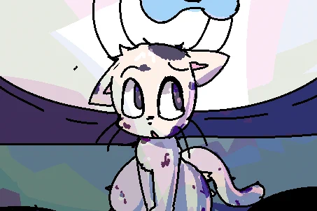 a drawing of a scaredy looking little maia kitten in front of a cut off background