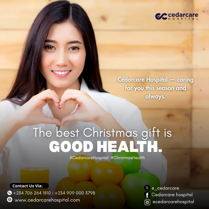 This season, give yourself and your loved ones the most meaningful gift of all — good health. 🎄💚
At Cedarcare Hospital, we’re committed to caring for you today, this season, and always.

Stay healthy. Stay safe. Celebrate well.