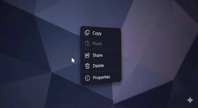 Context menu opened with right click