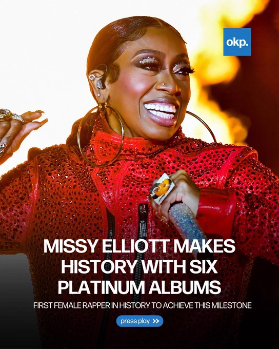 Missy Elliott Makes History! 🔥💿 

She’s the first female rapper ever to have six CONSECUTIVE albums go platinum. From groundbreaking hits to record-breaking milestones, Missy continues to rewrite the rules of hip-hop!

Congrats, 