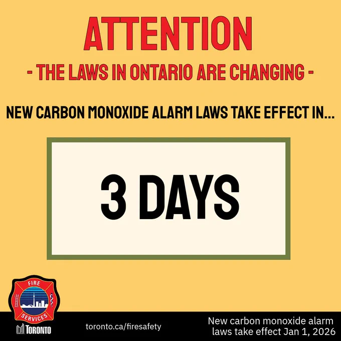 Ontario's new carbon monoxide alarm laws will be enforced in 3 days, urging residents to prepare accordingly.