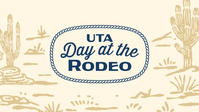 UTA Day at the Rodeo stylized within a lasso in front of muted gold various cacti.