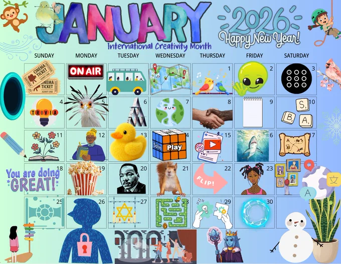 January 2026 calendar with links