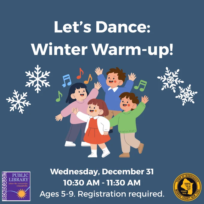 Promo image for library program:

Let’s Dance: Winter Warm-up!

Wednesday, December 31
10:30 AM

Ages 5-9
Registration Required