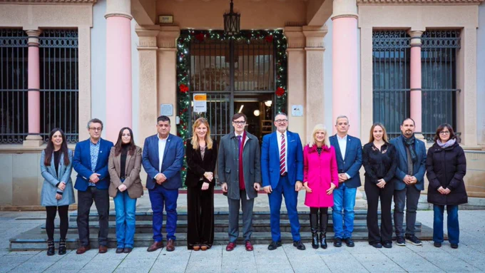 Presentació del balanç dels ajuts a la industrialització 2025 amb el president del Govern, Salvador Illa; el conseller d'Empresa i Treball, Miquel Sàmper; l'alcaldessa de Rubí, Ana Maria Martínez; Pilar Díaz Romero, delegada del Govern de la Generalitat a Barcelona; Xavier Roca, director general d’Indústria.