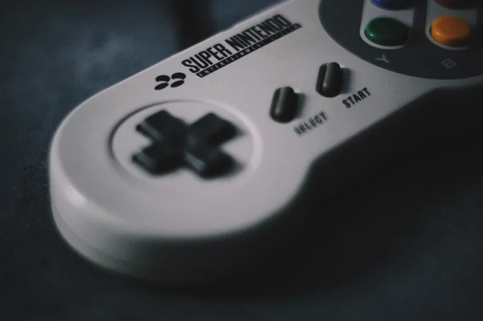 Close up of a Super Nintendo controller. 