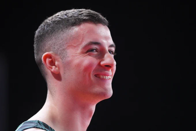A close up of Rhys McClenaghan during the Birmingham 2022 Commonwealth Games.