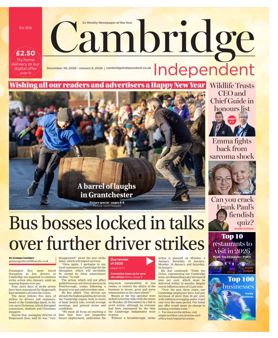 Cambridge Independent 30-12-25 front page