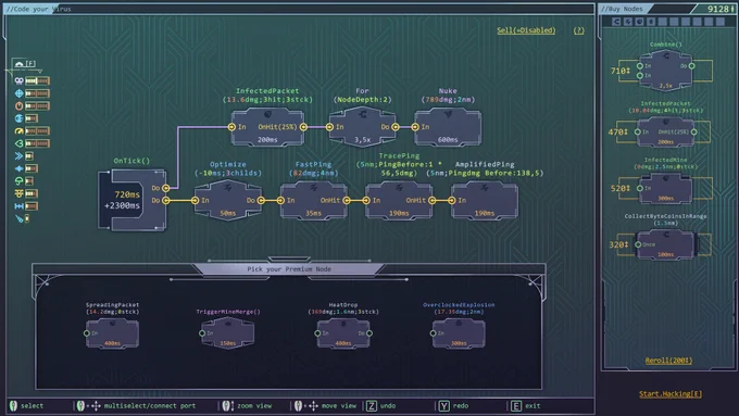 visual coding view: nodes and a shop to buy more of them