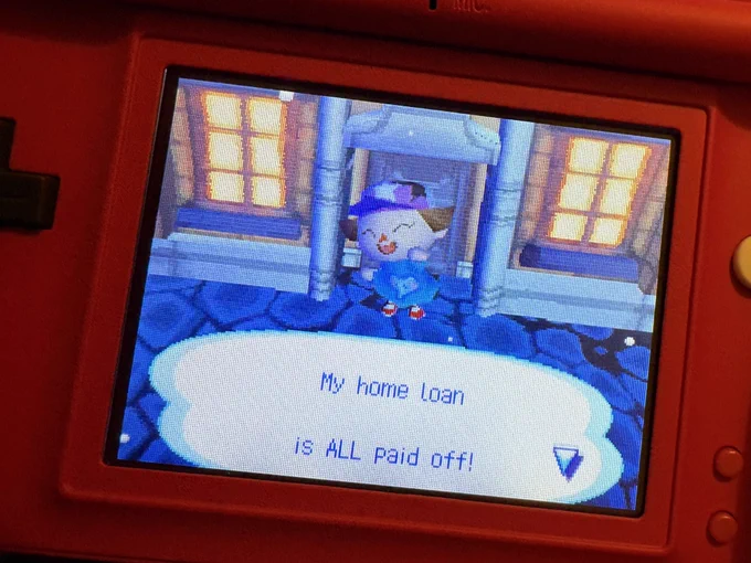 I paid off my home loan in Animal Crossing Wild World on the DS Lite.