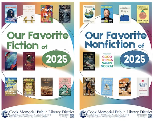 Cover images of Our Favorite Fiction of 2025 and Our Favorite Nonfiction of 2025 booklets.