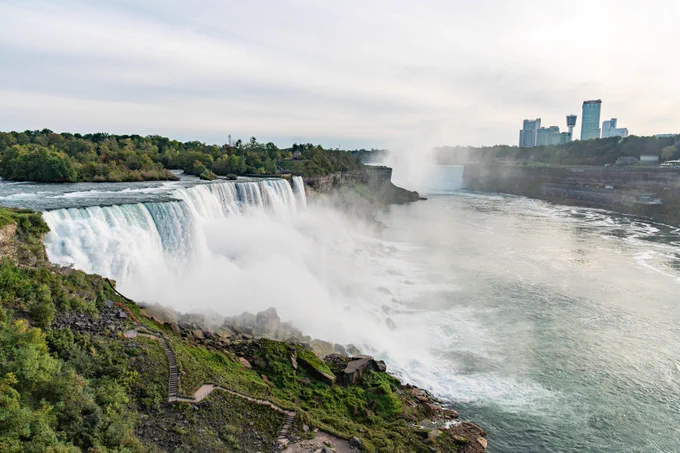 Niagara Falls with the river visible below. 