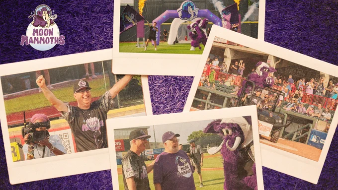 Collage of pictures from an Erie Moon Mammoths game
