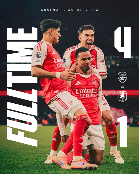 Full-time: Arsenal 4-1 Aston Villa.
