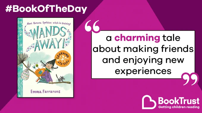 The front cover of Wands Away and a quote from our review: 'A charming tale about making friends and enjoying new experiences'