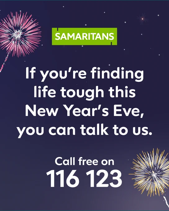 If you're finding life tough this New Year's Eve, you can talk to us. Call free on 116 123