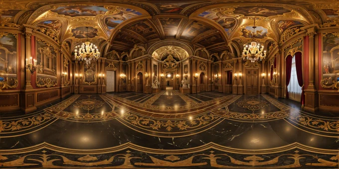 Beautiful palace ballroom generated using Blockade Labs Skybox AI