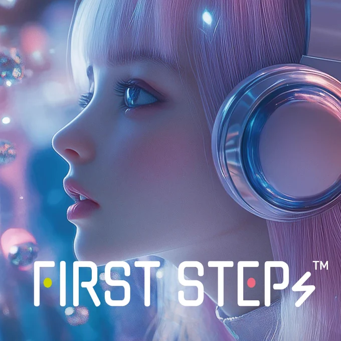 [ja] ラジオ番組 FIRST STEPs のプロモーションビジュアル。ヘッドフォンをつけたピンク色の髪のキャラクター。顔の左側をこちらに向け、少し上を見上げて微笑んでいる。画像の下部には番組名の文字。イラストはFrenzyBeachがAIと手描きを組み合わせて制作。

[en] Promotional visual for the radio programme FIRST STEPs. A pink-haired character wearing headphones, turning the left side of their face toward the viewer and smiling while looking slightly upward. The programme title appears at the bottom of the image. Illustration created by FrenzyBeach with a mix of AI and hand-drawing.