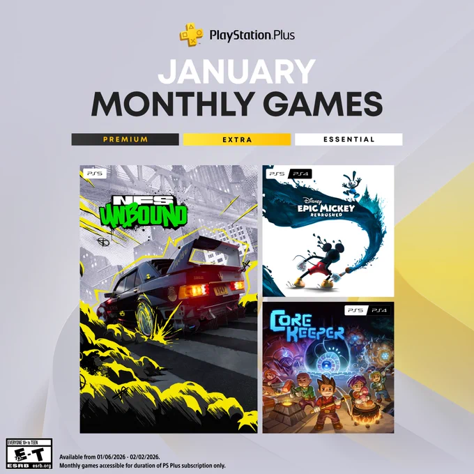 Available from 01/06/2026 - 02/02/2026.
Monthly games accessible for duration of PS Plus subscription only.