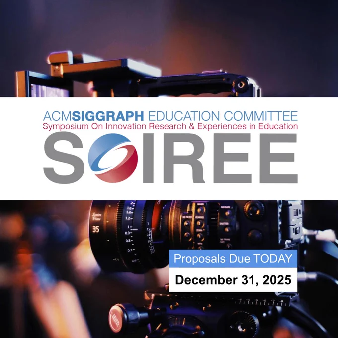 Image featuring a professional camera in the background of the SOIREE logo, text: Proposals Due TODAY, December 31, 2025