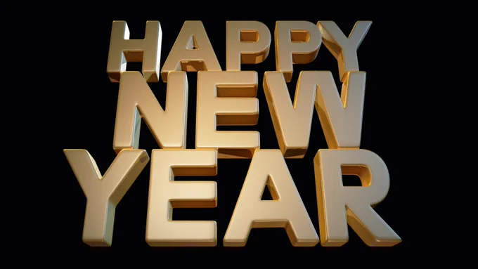 A black background with gold text: "Happy New Year"