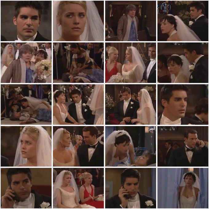 The double wedding is interrupted when Mrs Wallace collapses and, as Luis and Beth go to the hospital, Sheridan tries delay continuing her wedding to Antonio on NBC soap opera Passions