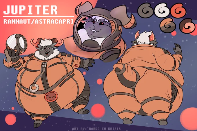 Let's start the new year right with very own Astra-capri/ramnaut by Glaz. An open species made by him that I decided to have one of my own, with mine being a Jovial Jovian of a space sheep, who also Happens to have a black hole for a belly! Enter Galileo Copernicus also known as "Jupiter" for his size and near endless hunger. I just love the concept around Glaz's species and I hope to see more of them soon!