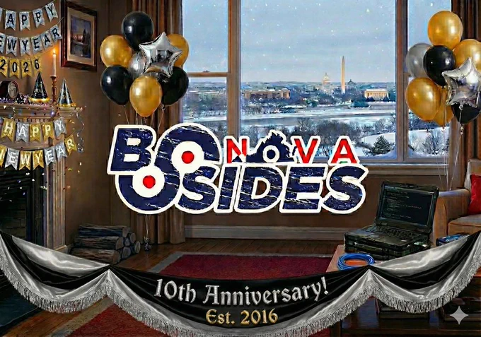 BSides Northern Virginia logo. 10th anniversary banner established 2016
