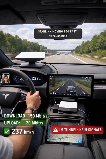 #Starlink #StarlinkMini #Tesla #ModelSPlaid #MobilesArbeiten #RemoteWork #FutureOfWork #Connectivity #DigitalNomad #Autobahn #TechInAction #RealWorldTesting