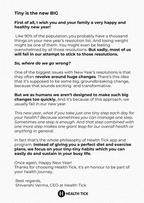 New year wishes from CEO at Health Tick(Shivanshi Verma)