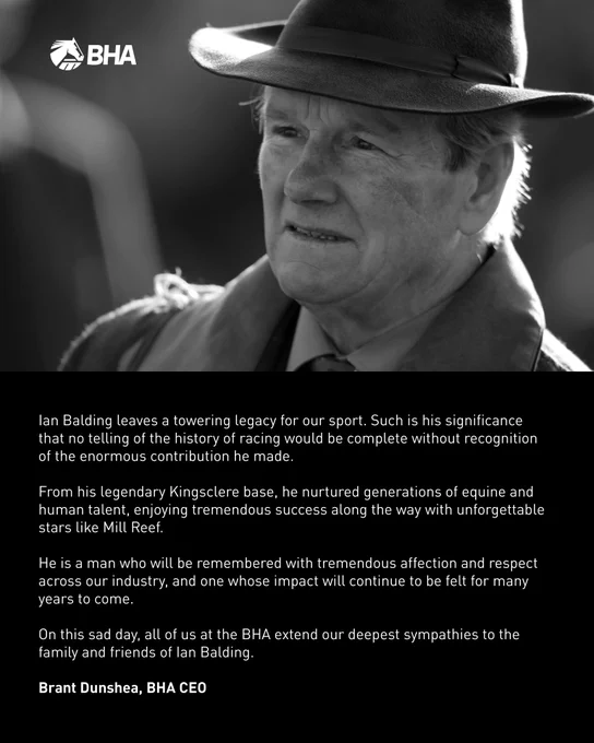 Trainer Ian Balding has died today at the age of 87.