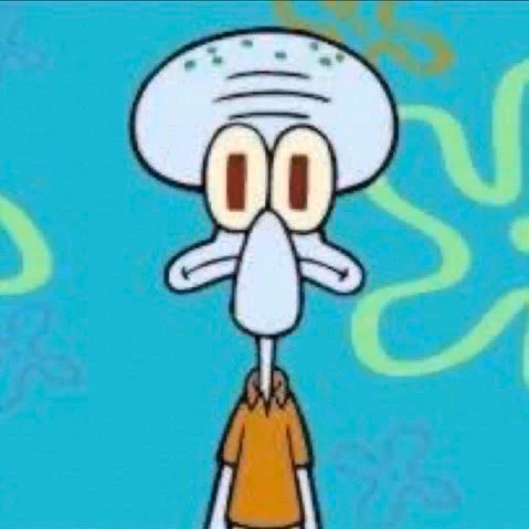 Meme of Squidward awkwardly staring directly into the camera.