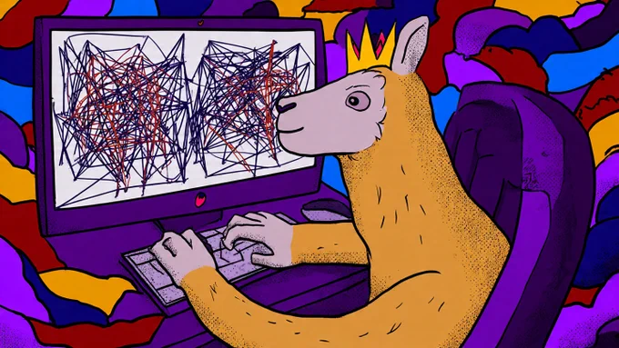 A colourful, cartoon llama interning at Meta Superintelligence Labs (generated by Meta.ai)