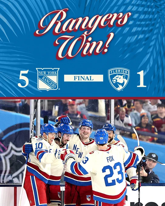 Winter Classic themed Rangers Win Graphic. Final score is 5-1
