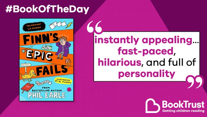 The front cover of Finn's Epic Fails and a quote from our review: 'Instantly appealing... fast-paced, hilarious, and full of personality'