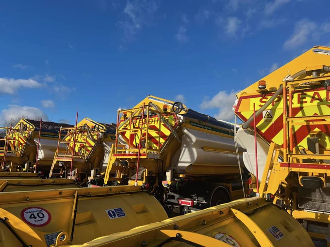 Rear of the gritters lined up in a row
