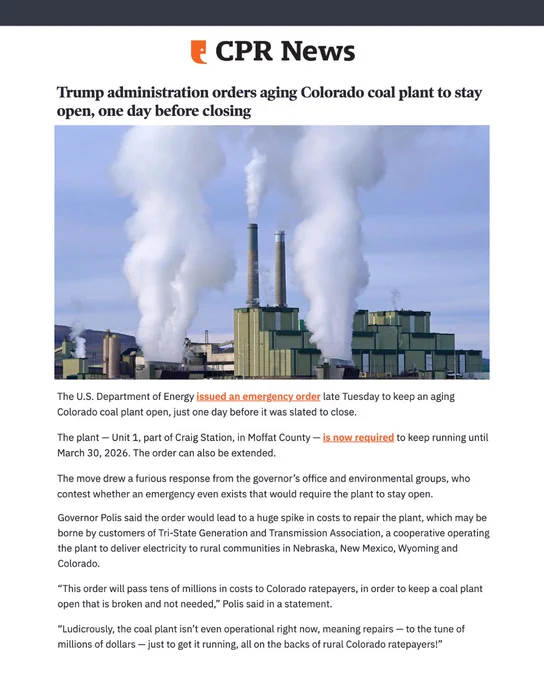 A Colorado coal power plant emits large plumes of smoke against a clear sky, highlighting its continued operation despite planned closure.