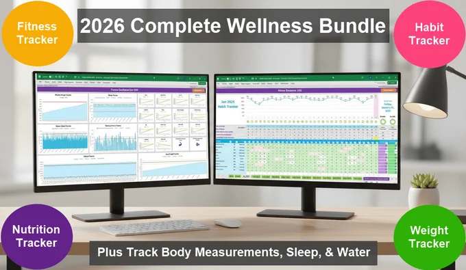 2026 Complete Wellness Bundle: Exercise, Diet, Weight, & Daily Habit Tracker Spreadsheet