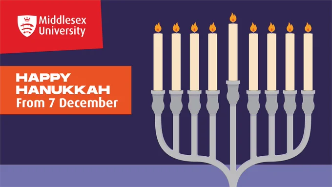 An illustration that says happy Hannukah and shows a menorah