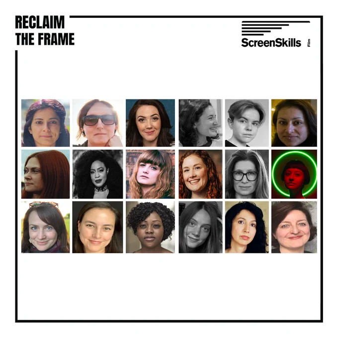 Image of 18 headshots lined up in 3 rows on a white background and surrounded by a black boarder for #ReclaimTheFrame. 
L-R Top row: Amit Kaur, Amy Coop, Carina Haouchine, Carys Lewis, Em J. Gilbertson, Isa Rao
L-R Middle row: Jessica Bishopp, Juliana Kasumu, Kelly Holmes, Laura McBride, Lotus Hannon , Maja Bodenstein
L-R Bottom row: Natalie Hewit, Noemie Nakai, Sarudzayi Marufu, Solene Guichard,  Seemab Gul, Tracy Spottiswoode