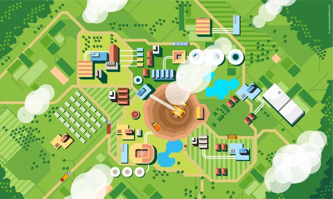 Aerial mining industry view concept form above.
